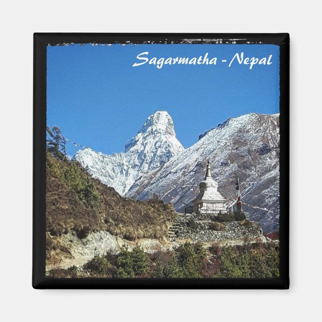 Ama Dablam & Stupa, Sagarmatha - Nepal Magnet (Framsidan)