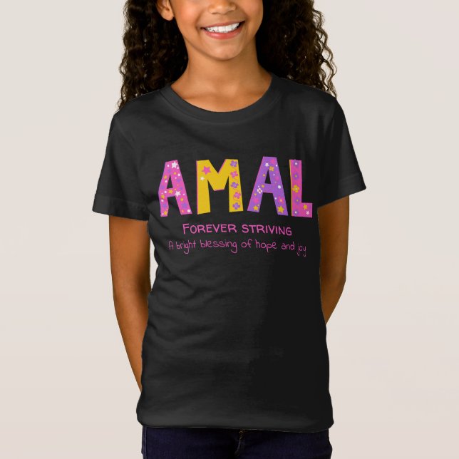 Amal namn betyder rosa lila gult Blomstjärnor av   T Shirt (Framsida)