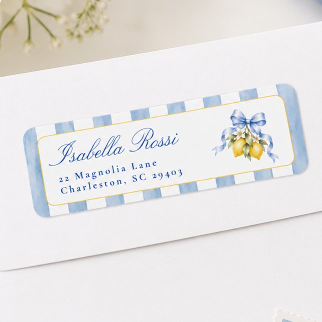 Amalfi Blå Citron Baby Shower Returadress Etikett (Skapare uppladdad)