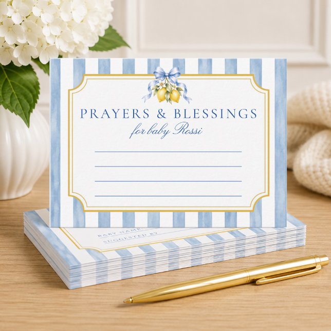 Amalfi Blå Citron Bow Baby Shower Bönkorts Rådkort (Skapare uppladdad)