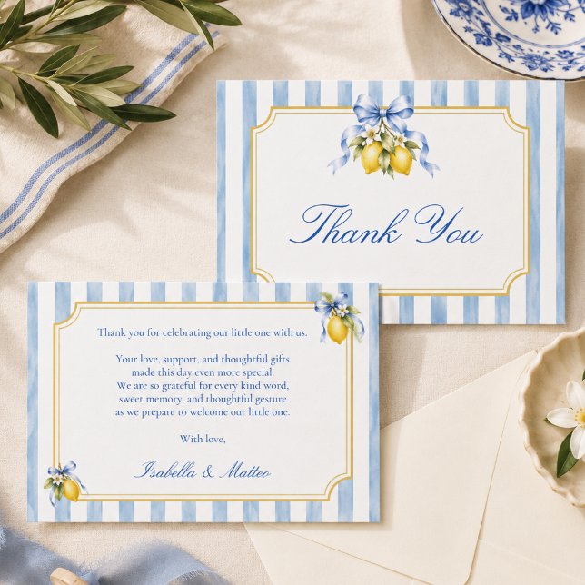 Amalfi Blå Slöja Citron Baby Shower  Tack Kort (Skapare uppladdad)