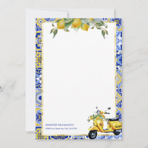 Amalfi Blue Tile Italienska Scooter Lemons Notecar Inbjudningar
