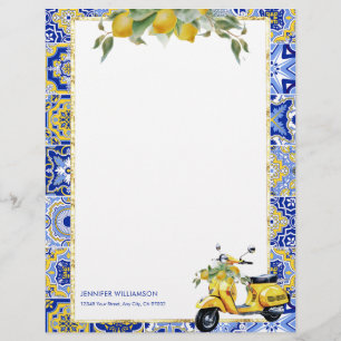 Amalfi Blue Tile Italy Scooter Lemons Capri Brevhuvud