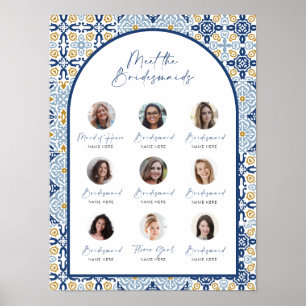 Amalfi Blue Tile Möt Bridesmaids Bride Shower Poster
