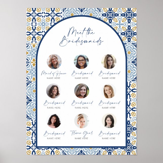 Amalfi Blue Tile Möt Bridesmaids Bride Shower Poster (Framsidan)