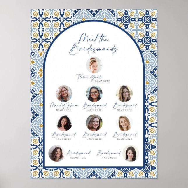 Amalfi Blue Tile Möt Bridesmaids Bride Shower Poster (Framsidan)