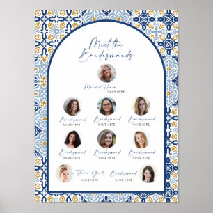 Amalfi Blue Tile Möt Bridesmaids Bride Shower Poster
