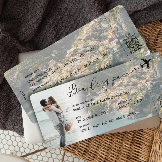 AMALFI Boarding Pass Destination Wedding QR-kod Inbjudningar (Skapare uppladdad)