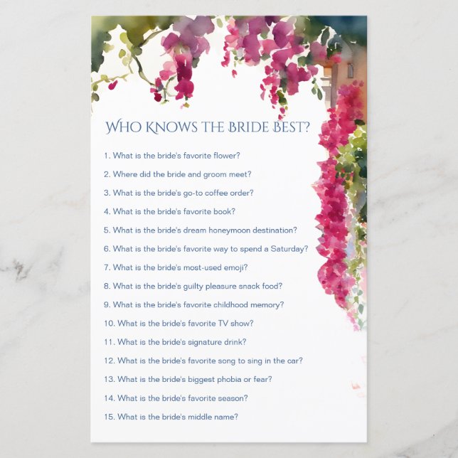 Amalfi bridal shower games who knows bride best (Framsida)