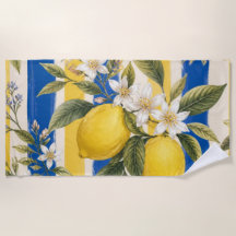 Amalfi Cabana Lyxig Badhandduk | Blå & Citron Den 