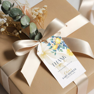 Amalfi Citron Älskling Blå Bebis Babyfest Tack Presentetikett