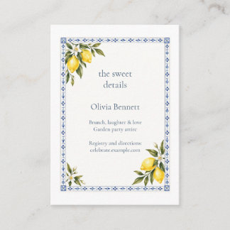 Amalfi Citron Blue Tile Bröllopsfest Detaljer Tilläggskort