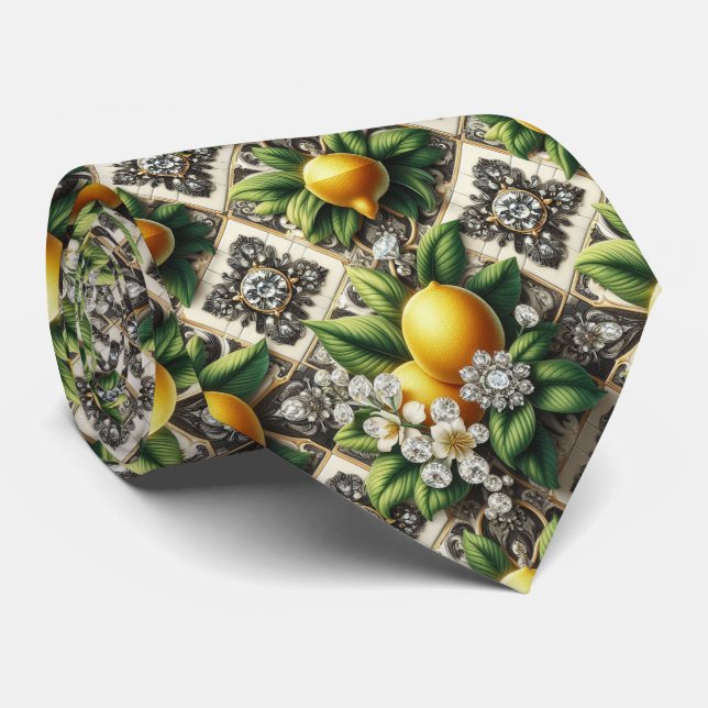 Amalfi Citron Fals Silke | Lyx Art Deco Diamanter  Slips (Rullad)