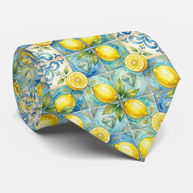 Amalfi Citron Medelhavet Falska diamanter Falsk si Slips (Rullad)