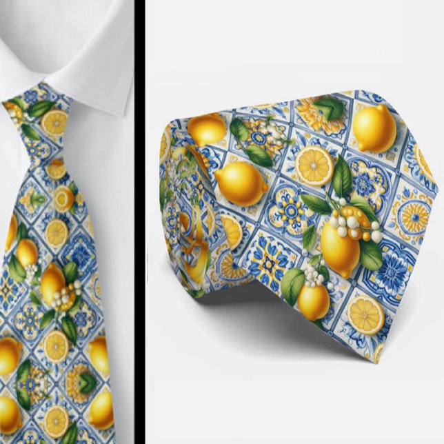 Amalfi Citron Medelhavet Vattenfärg Falsk Silke Slips (Skapare uppladdad)