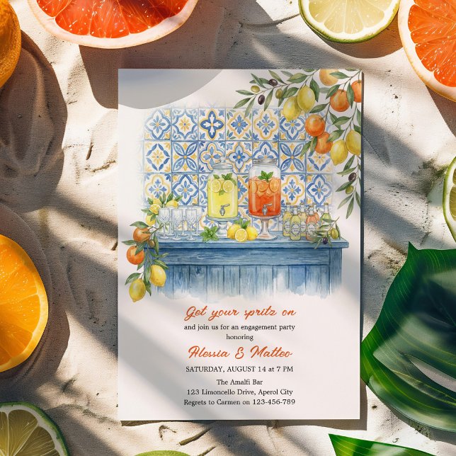 Amalfi Citron Medelhavsplattor Förlovningsfest Inbjudningar (Invitation with Mediterranean theme Limoncello & Aperol Spritz Bar - engagement, wedding shower etc)