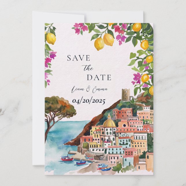 Amalfi Citron Spara Datum Inbjudningar (Framsida)