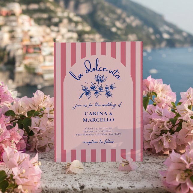 Amalfi Coast Amore Bougainvillea-rand Bröllop Inbjudningar (Skapare uppladdad)