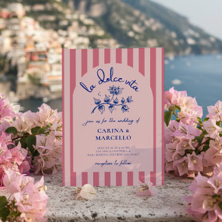 Amalfi Coast Amore Bougainvillea Stripe Wedding Inbjudningar