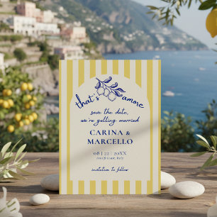 Amalfi Coast Amore Lemon Stripe Bröllop Spara Datumet