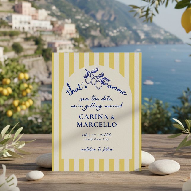 Amalfi Coast Amore Lemon Stripe Bröllop Spara Datumet (Skapare uppladdad)