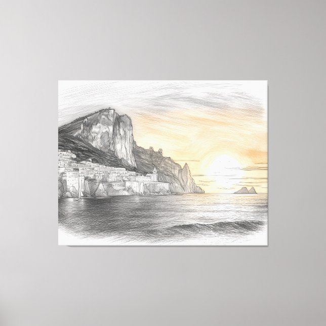 Amalfi coast cliffside village sunset drawing canvastryck (Framsida)