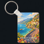 Amalfi Coast Italy Riviera Vintage Travel Keychain Nyckelring<br><div class="desc">Take the spirit of Italy wherever you go with this vibrant Amalfi Coast keychain. This stylish accessory features a high-definition artistic illustration of a peaceful coastal scene with vibrant flowers and the shimmering sea. The compact design highlights the iconic scenery and warm nostalgic colors, bringing a touch of travel flair...</div>