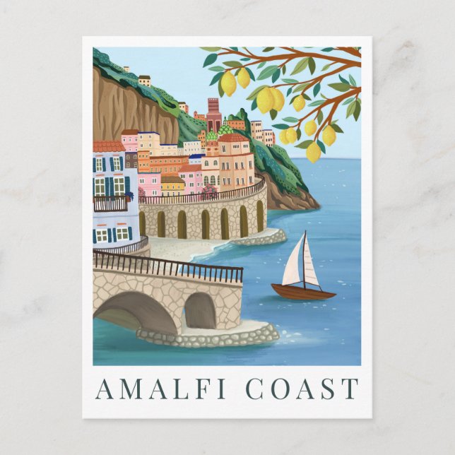 Amalfi Coast Italy Travel Illustration Vykort (Framsida)