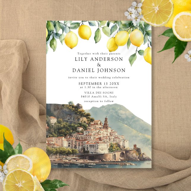 Amalfi Coast Lemons Italian Wedding Inbjudningar (Amalfi Coast Lemons Italian Wedding Invitation)