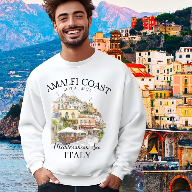 Amalfi Coast Mediterranean View Art Lång Ärmad Tröja (Skapare uppladdad)