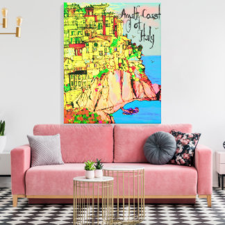 Amalfi Coast of Italy cliffside pastel houses sea" Canvastryck