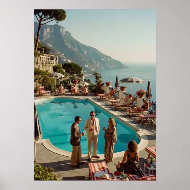 Amalfi Coast Poolside Paradise – Mediterranean Sum Poster (Framsidan)