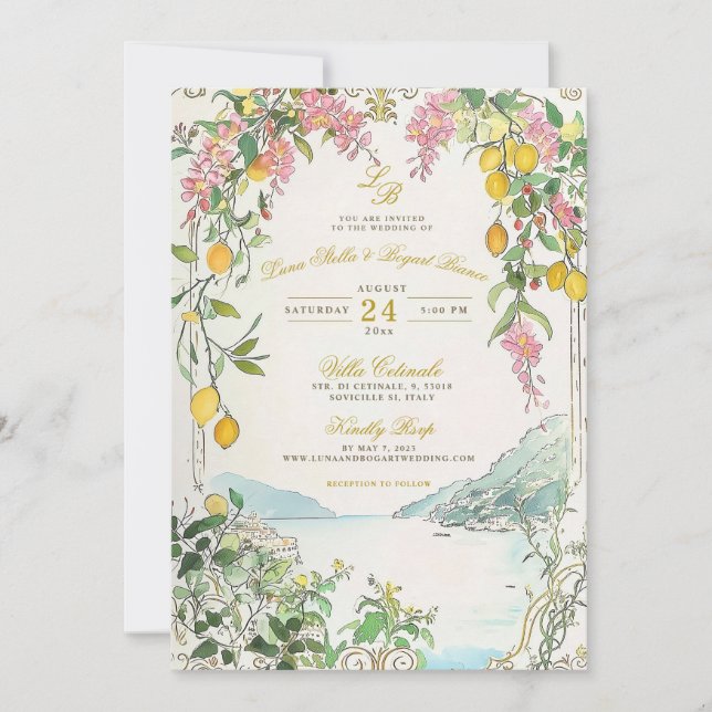 Amalfi Coast Wedding Invitation Custom Lemon Beach Inbjudningar (Framsida)