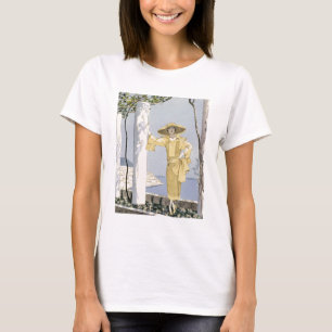 Amalfi illustration av en kvinna i en gul klännin t shirt