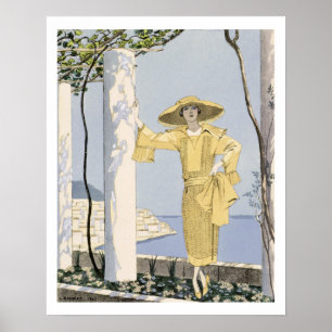 Amalfi, illustration av en kvinna i en gult klänni poster