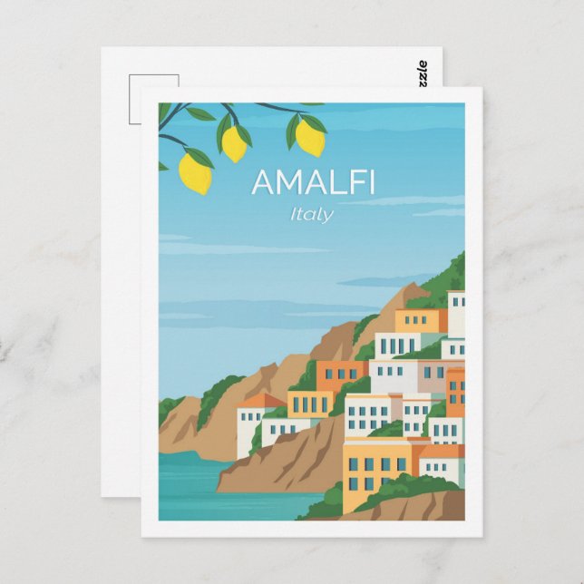 Amalfi Italien Berömd Resedestination Illustration Vykort (Fram/baksida)