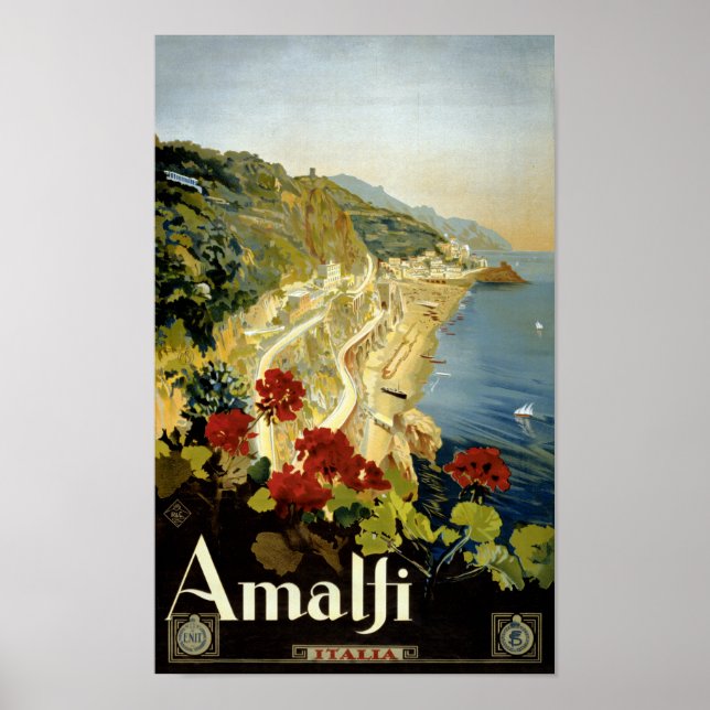 Amalfi Italien Italia Vintage affisch återställd (Framsidan)