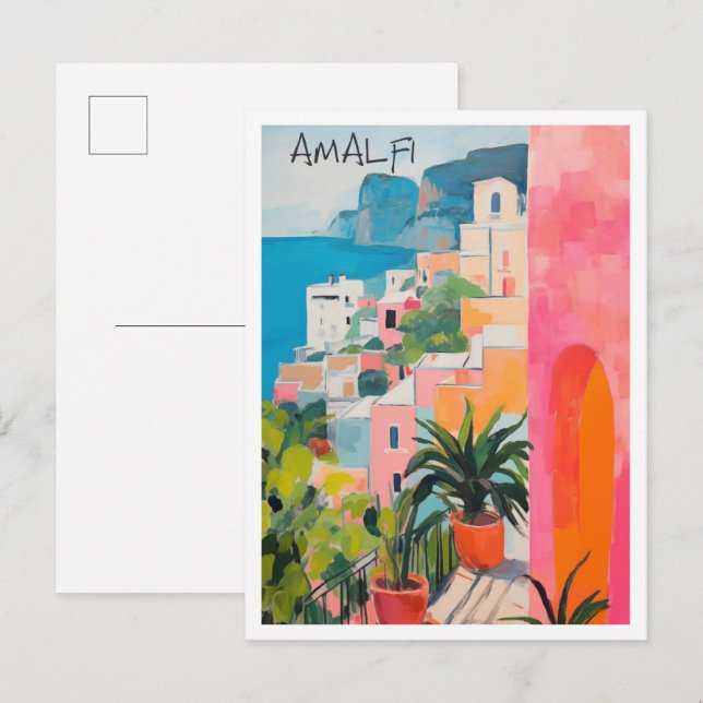 Amalfi Italien Resa Stad Estetik Vykort (Fram/baksida)