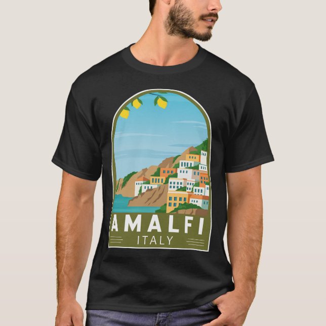 Amalfi Italien Retro Emblem T Shirt (Framsida)