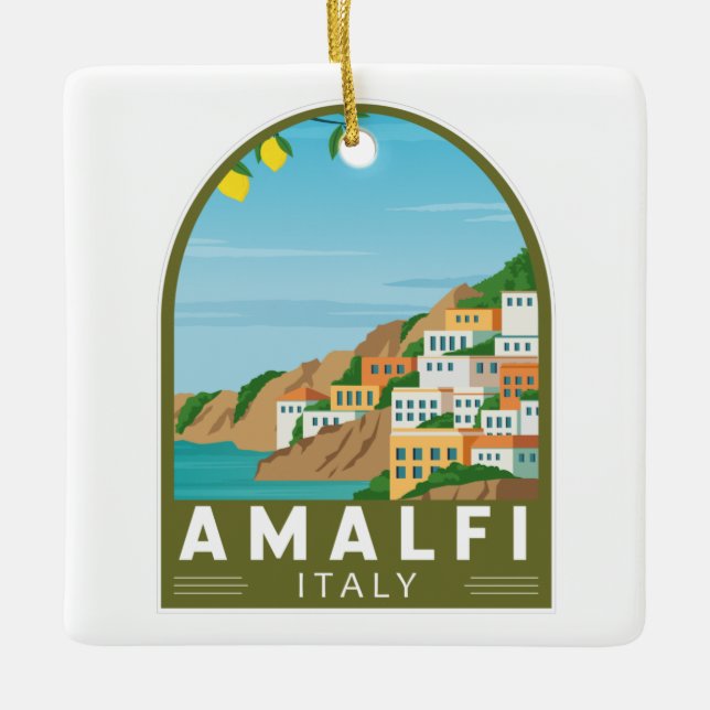 Amalfi Italien Retro Travel Art-Vintage Julgransprydnad Keramik (Framsida)