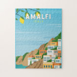 Amalfi Italien Retro Travel Art-Vintage Pussel<br><div class="desc">Konstruktion för Amalfi-vektor. Amalfi är en stad i en dramatisk naturmiljö under branta klippor på Italiens sydvästra kusten.</div>