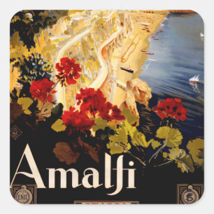 Amalfi Italien Travel Poster Art Graphic Fyrkantigt Klistermärke