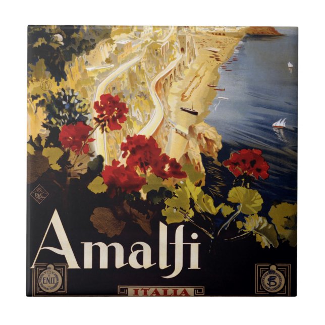 Amalfi Italien Travel Poster Art Graphic Kakelplatta (Framsidan)