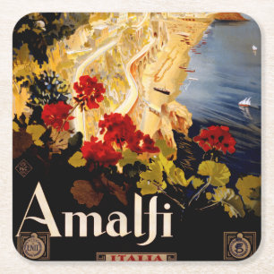 Amalfi Italien Travel Poster Art Graphic Underlägg Papper Kvadrat