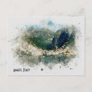 Amalfi Italien vattenfärgsscenreseaffisch stil Vykort