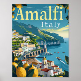 Amalfi Italien Vintage Berömd Travel Ställe Poster