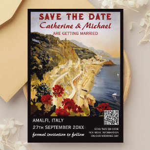 Amalfi Italien Vintage bröllop Travel QR-kod Spara Datumet