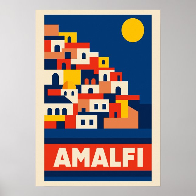 Amalfi Italien Vintage Reseskylt Retro Kust Poster (Framsidan)