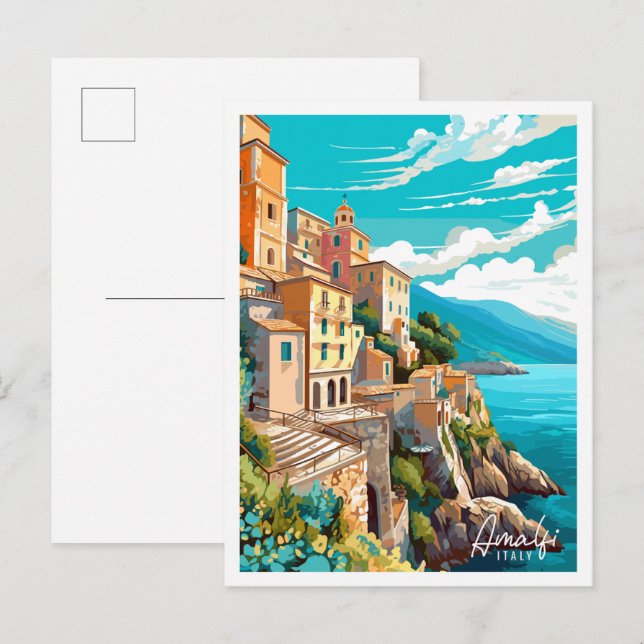 Amalfi Italien vintage resor illustration Vykort (Fram/baksida)