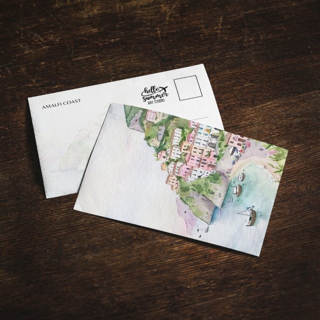 Amalfi Italien Watercolor Postcard Inbjudningar (Skapare uppladdad)